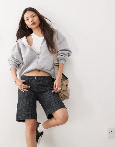  Weekday Longline Shorts In Grey Check 
