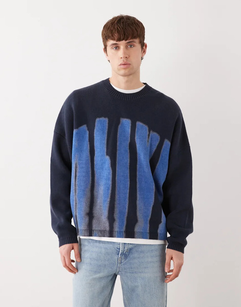  Weekday Oversized Graphic Knit Jumper In Navy 
