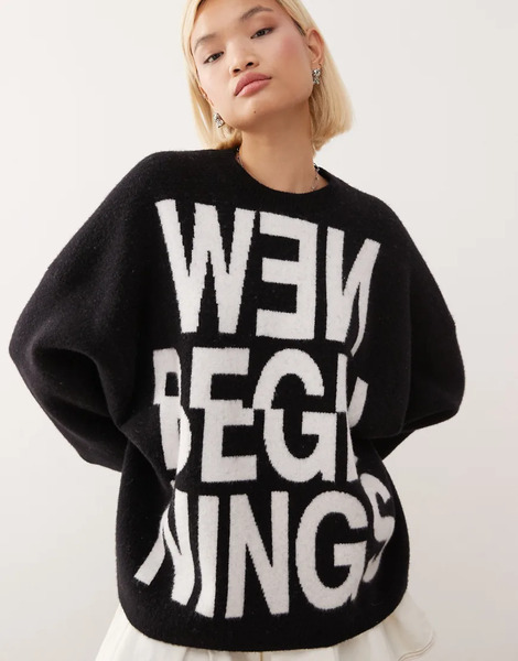  Weekday Oversized Jumper With New Beginnings Jacquard Design In Black 