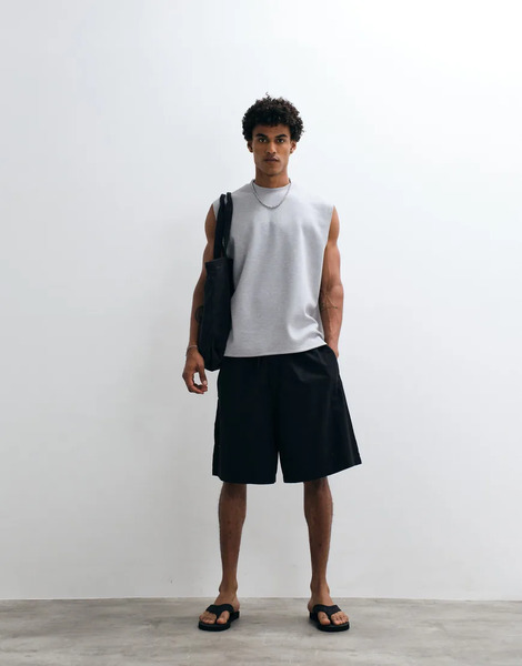  Weekday Oversized Linen Blend Shorts In Black Exclusive To Asos 
