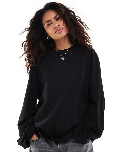  Weekday Oversized Long Sleeve Top In Black 