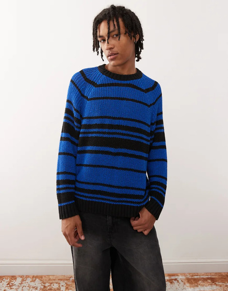  Weekday Oversized Open Knit Jumper In Blue Stripe 