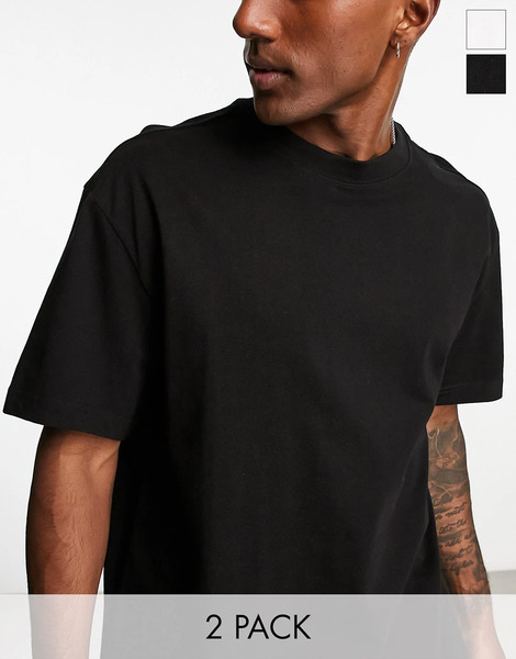  Weekday Oversized 2 Pack T Shirt In Black And White 