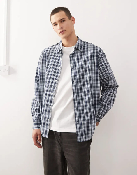  Weekday Oversized Shirt In Blue Check 