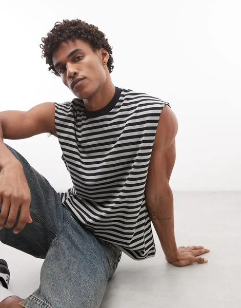  Weekday Oversized Sleeveless T Shirt In Grey Stripe 