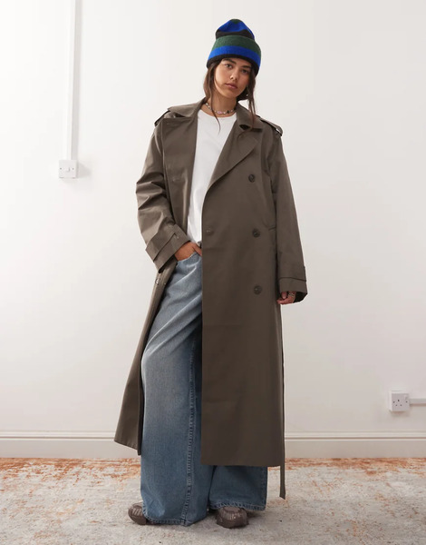 Weekday Oversized Trench Coat In Dark Mole Grey 