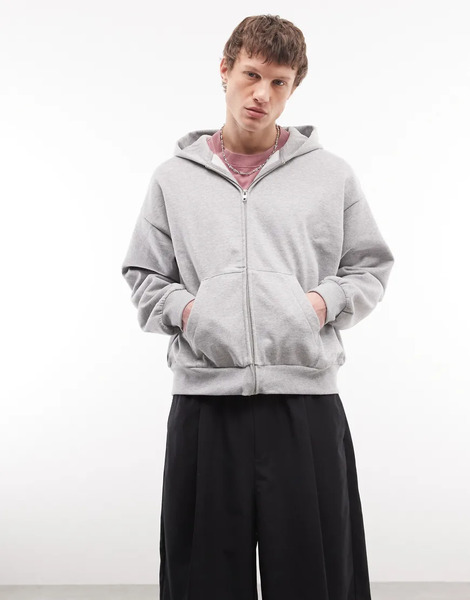  Weekday Oversized Zip Through Hoodie In Grey Melange 
