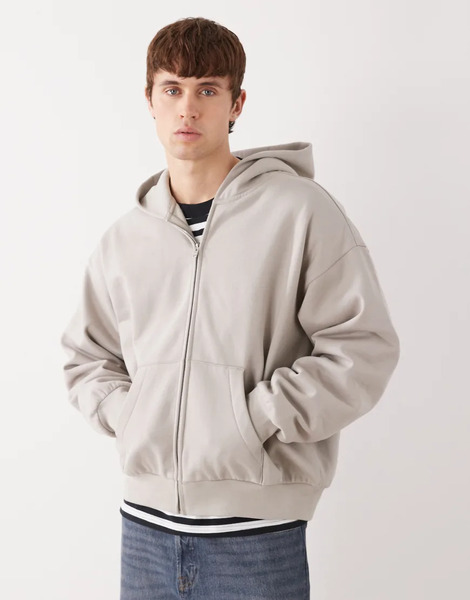  Weekday Oversized Zip Through Hoodie In Light Grey Blonde 
