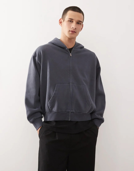  Weekday Oversized Zip Through Hoodie In Navy 