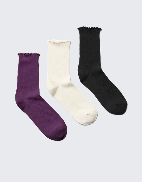  Weekday 3 Pack Frilly Socks In Purple And Grey 