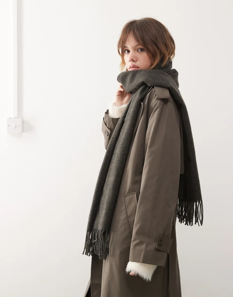  Weekday Premium Oversized Scarf In Grey Check 