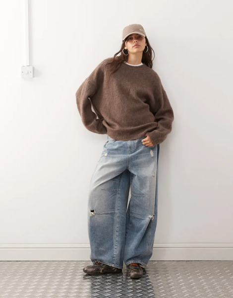  Weekday Premium Wool & Mohair Blend Jumper In Dark Mole Melange Brown 