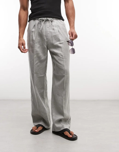  Weekday Pull On Linen Trousers In Sage Green Exclusive To Asos 