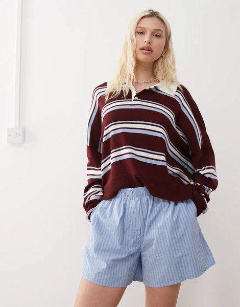  Weekday Relaxed Fit Shorts In Blue Stripe 