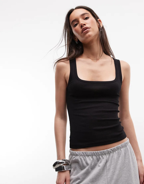  Weekday Rib Square Neck Tank Top In Black 