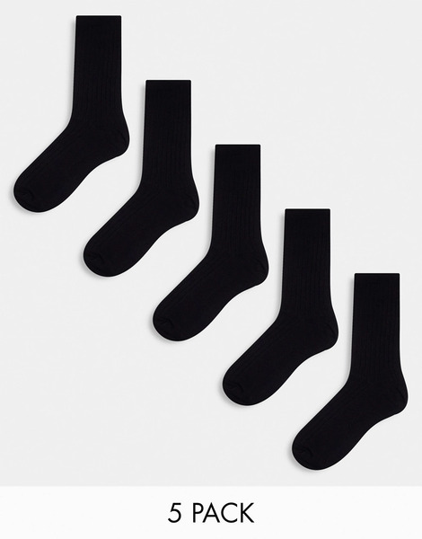  Weekday Ribbed Socks 5 Pack In Black 