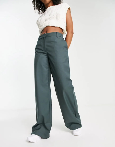  Weekday Riley Wide Leg Trouser In Dark Grey 