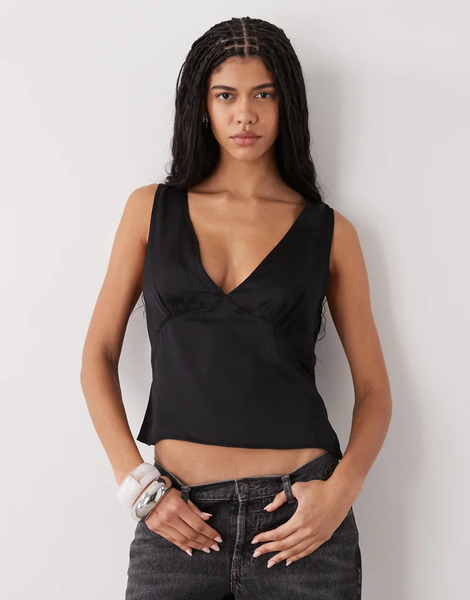  Weekday Satin Top In Black 