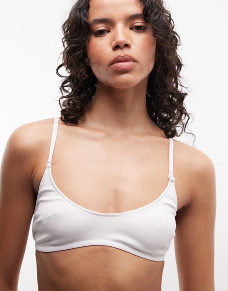  Weekday Seamless Rib Halterneck Soft Bra In White 