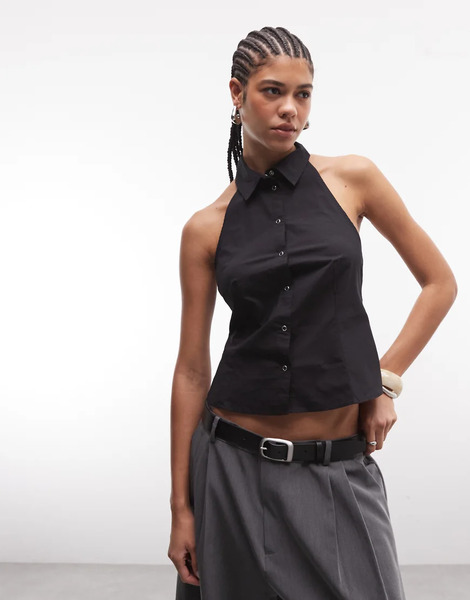  Weekday Sleeveless Button Down Shirt In Black 