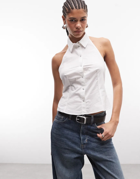  Weekday Sleeveless Button Down Shirt In White 