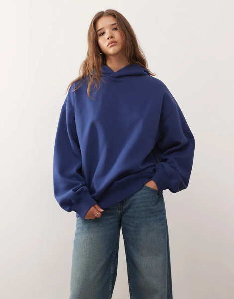  Weekday Soft Heavy Oversized Hoodie In Dark Navy 