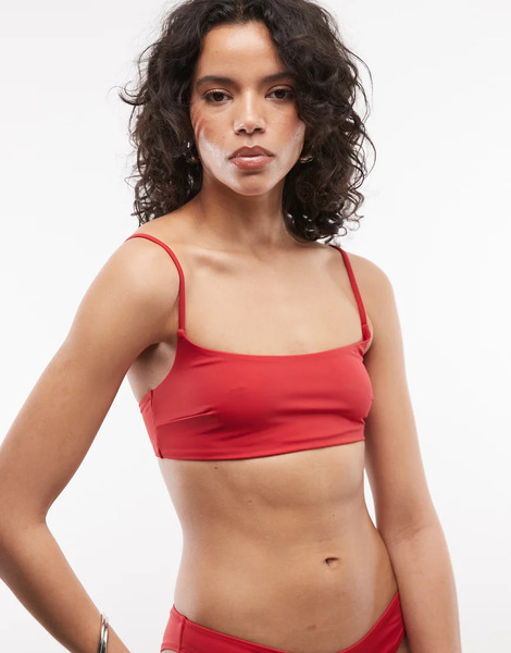  Weekday Square Neck Bikini Top In Bright Red 