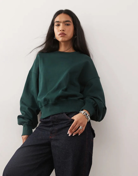 Weekday Standard Fit Sweatshirt In Dark Green 