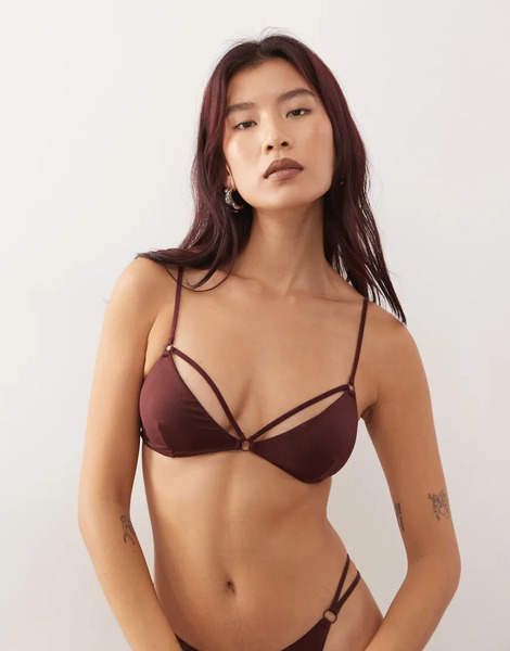  Weekday Strappy Triangle Bra In Burgundy Red 