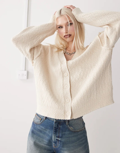  Weekday Textured Lightweight Cardigan In Off White 
