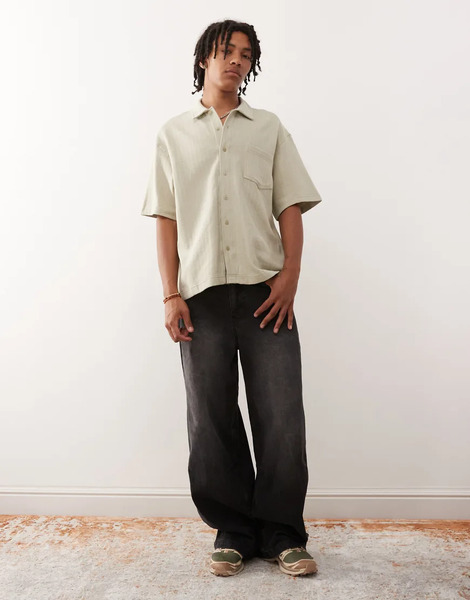  Weekday Waffle Shirt In Khaki Green 