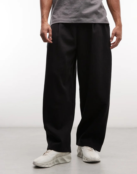  Weekday Wide Barrel Leg Pleated Joggers In Black 