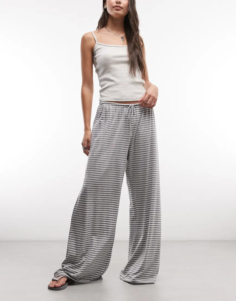  Weekday Wide Leg Drape Trousers In Grey Melange Stripe 