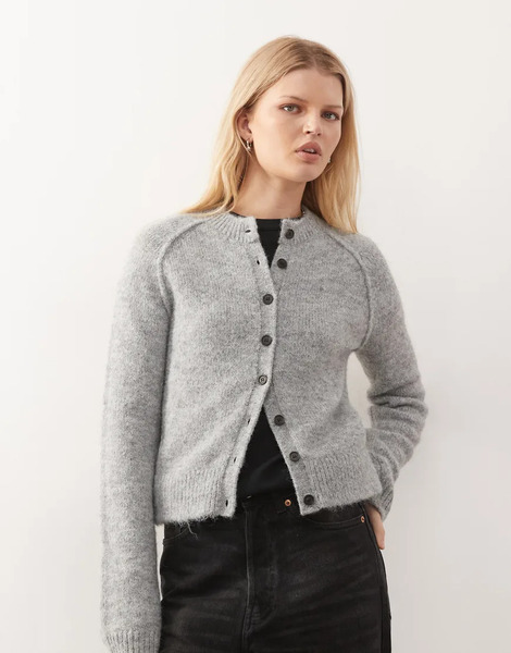  Weekday Wool Blend Fitted Cardigan In Grey Melange 