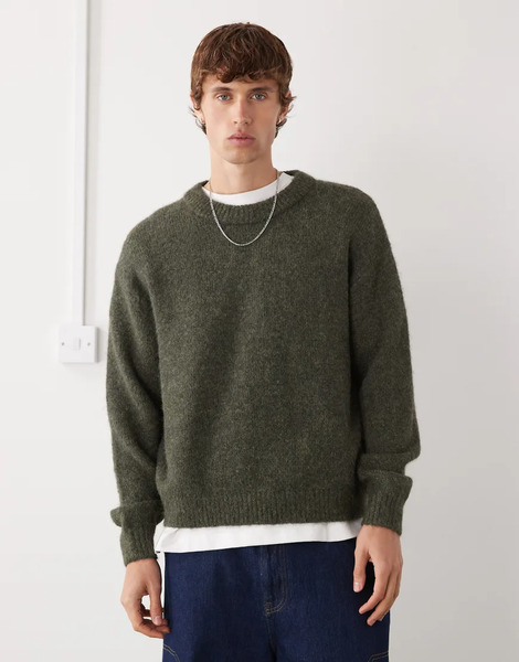  Weekday Wool Blend Jumper In Dark Green Melange 