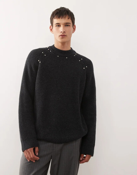  Weekday Wool Blend Jumper With Stud Detail In Black 