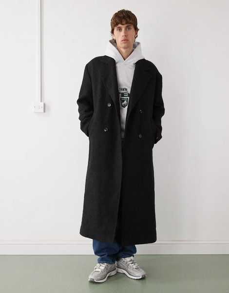  Weekday Wool Blend Oversized Coat In In Dark Grey Herringbone 