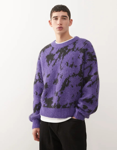  Weekday Wool Blend Oversized Jumper With Graphic Jacquard In Purple And Black 