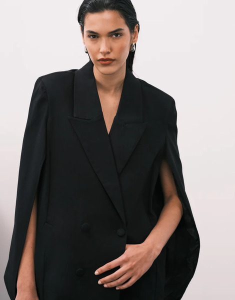  Weworewhat Cape Sleeve Double Breasted Blazer In Black 