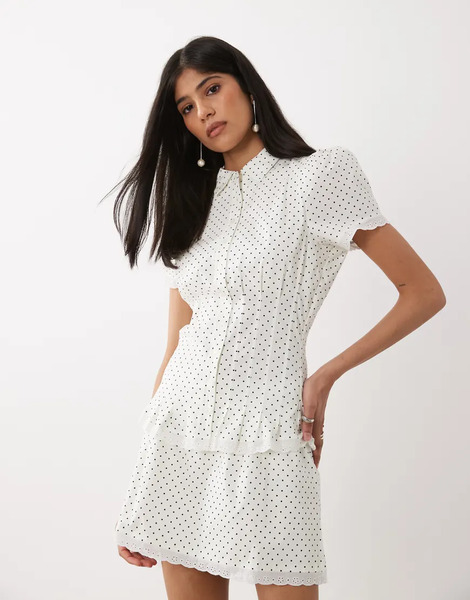  Weworewhat Cinched Button Up Top In White Polka Dot 