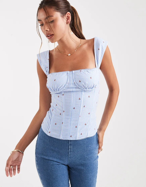  Weworewhat Ruched Cup Corset Top In Sky Blue Pink 