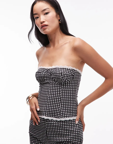  Weworewhat Strapless Corset Top In Black Gingham 