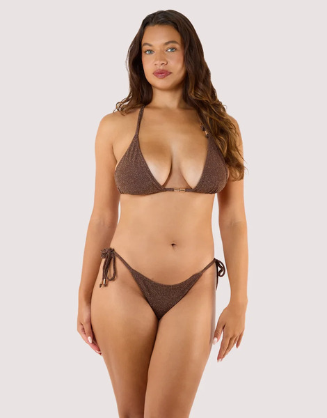  Wolf & Whistle Amber Tie Side Bikini Bottom In Bronze Brown 