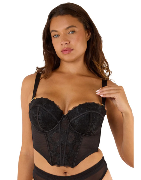  Wolf & Whistle Daisy Embroidery Strapless Bustier In Black 