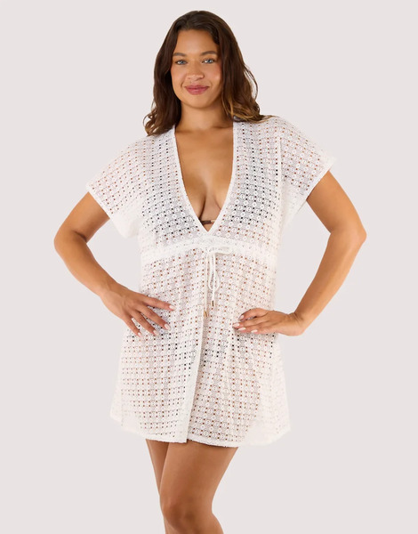  Wolf & Whistle Isla Crochet Beach Kaftan In White 