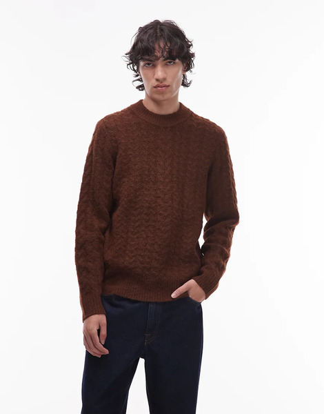  Wrangler Cable Knit Jumper In Brown 