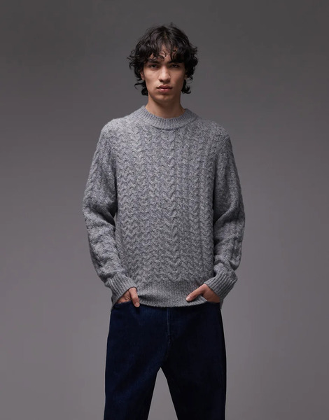  Wrangler Cable Knit Jumper In Grey 