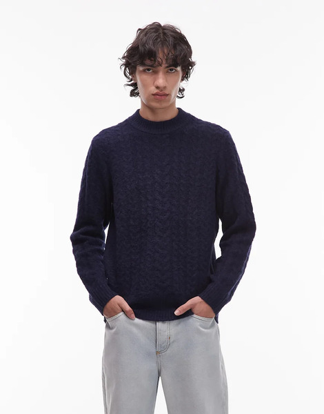  Wrangler Cable Knit Jumper In Navy 