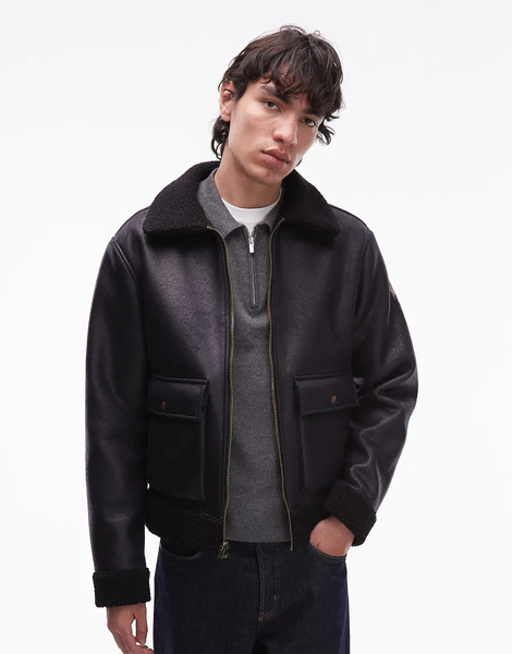  Wrangler 2 Pocket Faux Shearling Jacket In Black 