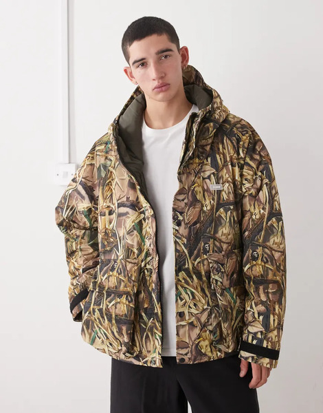  Xlarge Hooded Puffer Jacket In Green Camo Multi 